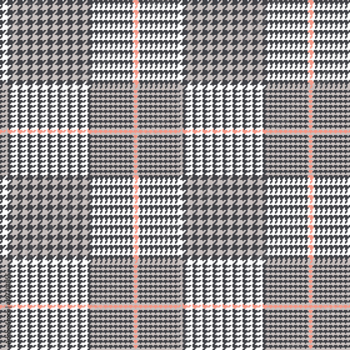 Glen Plaid Vector Pattern in Black and Tan with Coral Pink Overcheck
