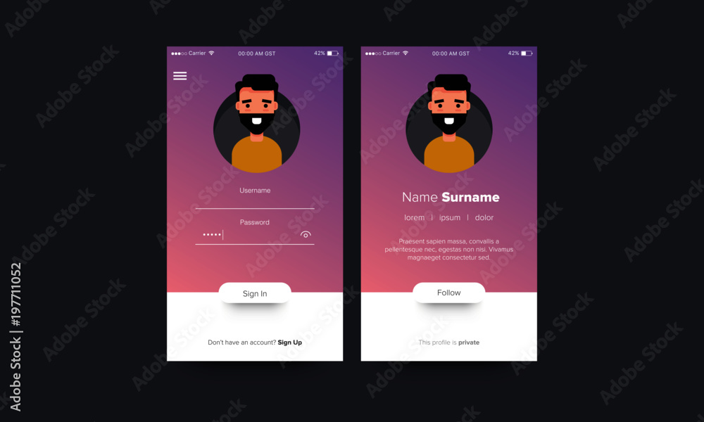 Log In and Sign Up UI UX Screen Design With Profile Details and ...