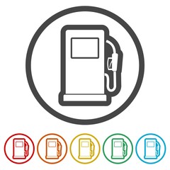 Gas pump icon, Gasoline and diesel fuel symbol, 6 Colors Included