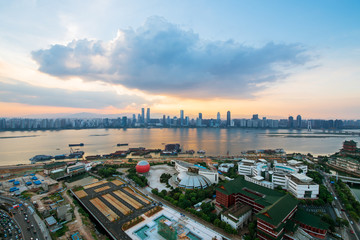 Wall Mural - cityscape and skyline of shanghai from empty urban road