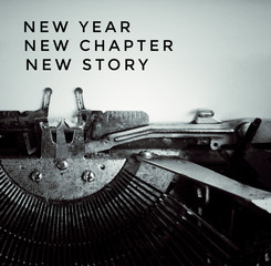 Wall Mural - New Year concept - New Year, New Chapter, New Story. With black and white grainy styled background.