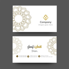 Horizontal business card with front and back presentation.