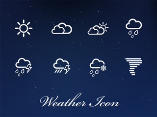 Wall Mural - Collection of White Weather Icons, User Interface and Multimedia Icons