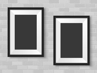 Wall Mural - Frames mockup on brick wall template vertical black