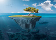 Leinwandbild Motiv Idyllic small island with lone tree deep in the ocean