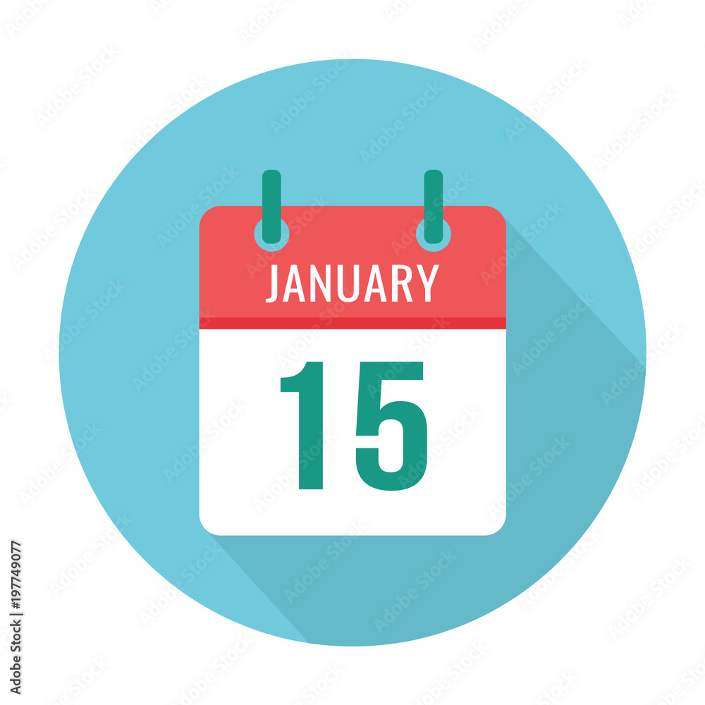 Vector de Stock January 15 calendar flat icon reminder wall round blue and red holiday wedding birthday date event | Adobe Stock