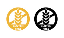 Gluten Free Label Vector Icons Set. No Wheat Symbols Templates Design For Gluten Free Food Package Or Dietetic Product Nutrition Sign