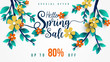 Spring Sale Banner with green leaf and colorful flowers. Vector Design for your greetings card, flyers,  web banner , invitation, posters, brochure, banners, calendar, spring sale.