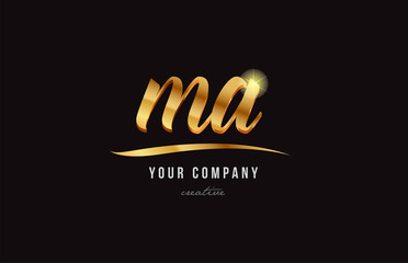 gold alphabet letter ma m a logo combination icon design