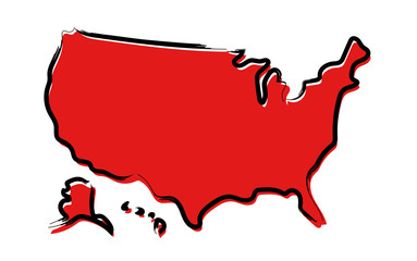 Wall Mural - Stylized red sketch map of USA