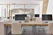 Marble panoramic open space office close up