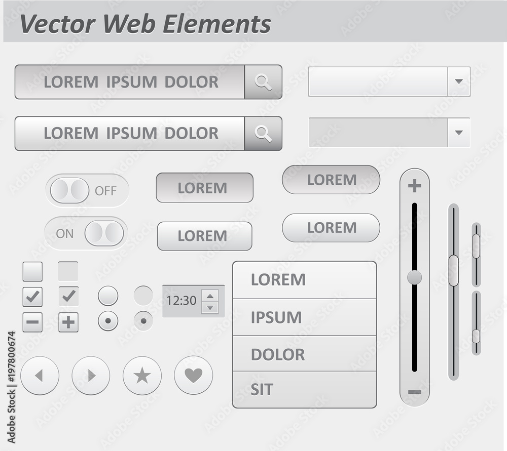 Set of flat white design UI and UX elements Stock Vector | Adobe Stock