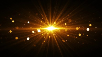 Wall Mural - abstract golden background with starburst. seamless loop gold texture with particles coming from cen