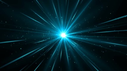 Wall Mural - blue burst in center with beams of light and particles. magic rays with dust. seamless loop abstract
