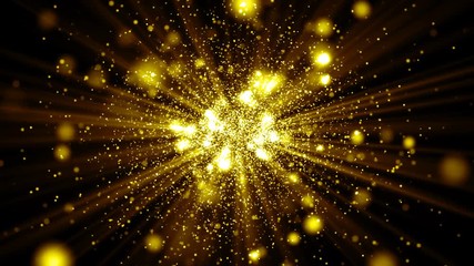 Wall Mural - abstract golden background with sparks and rays of light come from center. seamless loop.