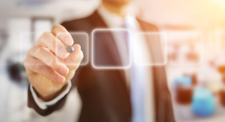 Wall Mural - businessman surfing on internet with digital tactile interface 3d rendering