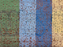 Green, Blue And Yellow Painted Brick Wall Background