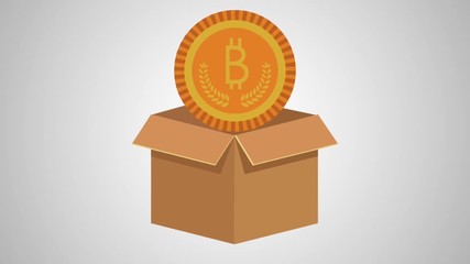 Sticker - carton box with bitcoin ecommerce animation  illustration design