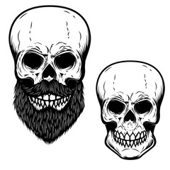 Wall Mural - Bearded skull isolated on white background. Design element for poster, emblem, sign, t shirt.