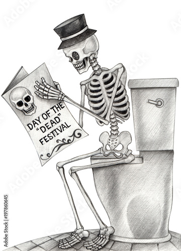 Art Skull Read Newspaper In Toilet Day Of The Dead Hand Pencil Drawing On Paper Buy This Stock Illustration And Explore Similar Illustrations At Adobe Stock Adobe Stock,Artistic Drawing Ideas For Girl