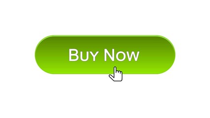 Wall Mural - Buy now web interface button clicked with mouse cursor, green color, credit