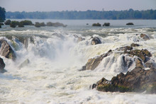 Konpapeng Waterfall In Pakse Laos, Kon Papeng Is The Biggest Waterfall In SEA
