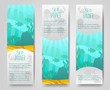Set of 2 vector flyer,banner,brouchure with marine fishes, coral, plant silhouettes and beautiful seascape. Vector illustration