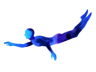 human diving swimming deep water sea ocean abstract universe sky star watercolor painting hand drawi
