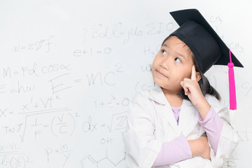 Wall Mural - scientist girl thinking on white borad