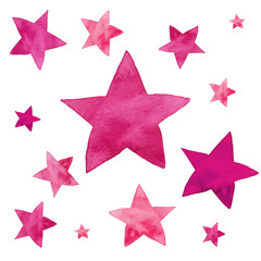 Wall Mural - isolated watercolor illustration of pink stars pattern set
