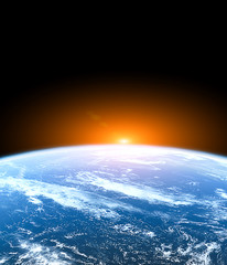 Wall Mural - planet earth from the space with rising sun. cosmic landscape. some elements of this image are furni