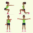 © lyudinka - Young sportswoman afro american woman in sportwear is engaged in sports. Set isolated. Vector flat style illustration.