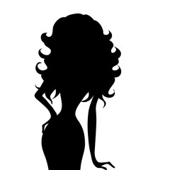 Canvas Print - Vector silhouette of woman with long hair on white background.