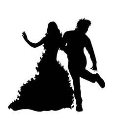 Canvas Print - Vector silhouette of couple who dance on white background.