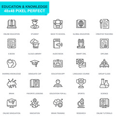 Poster - Simple Set Education and Knowledge Line Icons for Website and Mobile Apps. Contains such Icons as Studying, School, Graduation, E-Book. 48x48 Pixel Perfect. Editable Stroke. Vector illustration.