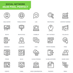Poster - Simple Set Social Media and Network Line Icons for Website and Mobile Apps. Contains such Icons as Avatar, Blogging, Selfie, Friendship. 48x48 Pixel Perfect. Editable Stroke. Vector illustration.