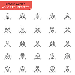 Leinwandbilder - Simple Set People Avatar Line Icons for Website and Mobile Apps. Contains such Icons as Different Age Man and Woman Characters. 48x48 Pixel Perfect. Editable Stroke. Vector illustration.