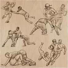 RUGBY - An Hand Drawn Vector Collection. Line Art Pack Of Some Sportmen.
