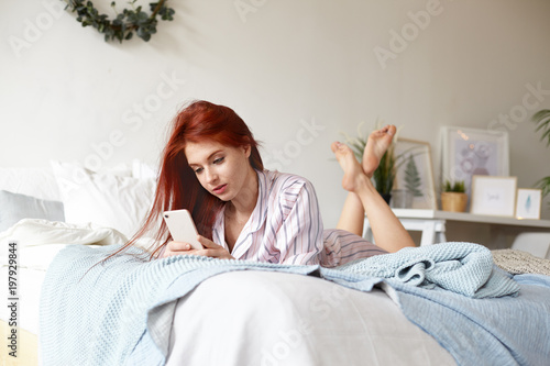 Candid Shot Of Cute Young 18 Year Old Red Haired Woman In Striped