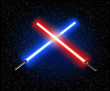 Two crossed light swords - blue and red crossing laser lightsabers vector illustration