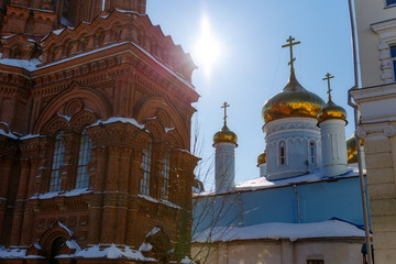 The bell tower of Epiphany Church, a landmark on Baumana Street at Kazan city, Russia