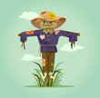 Happy smiling scarecrow character. Vector flat cartoon isolated illustration