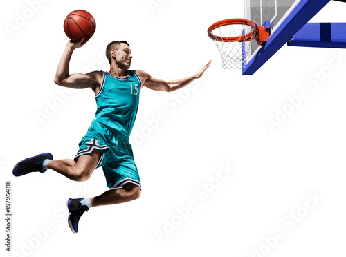 Fotomural basketball player making slam dunk isolated