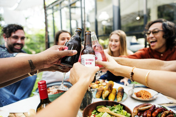 Wall Mural - Group of friends toasting together