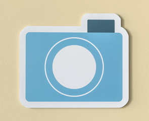 Poster - Icon of blue paper camera