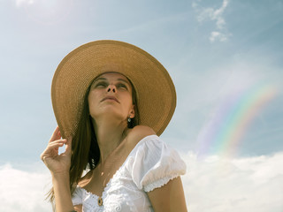 Wall Mural - Girl, sky, plane, travel, tickets