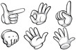 Hands in white glove doing six actions