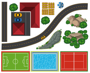 Wall Mural - Aerial view of different courts and road