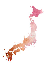 Japan travel map, watercolor llustration, hand drawn colorful painting texture isolated on white background, decorative japanese backdrop islands for design advertising, printing, web, cover page