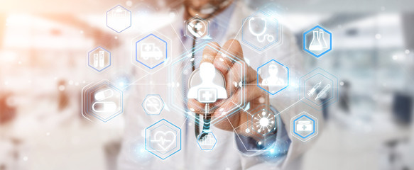 Poster - Doctor using digital medical futuristic interface 3D rendering